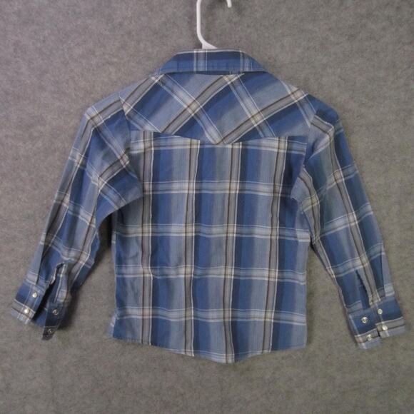 Ely Cattleman Shirt Boys Small Blue Plaid Western Pearl Snap Long Sleeve Cowboy - Picture 7 of 8